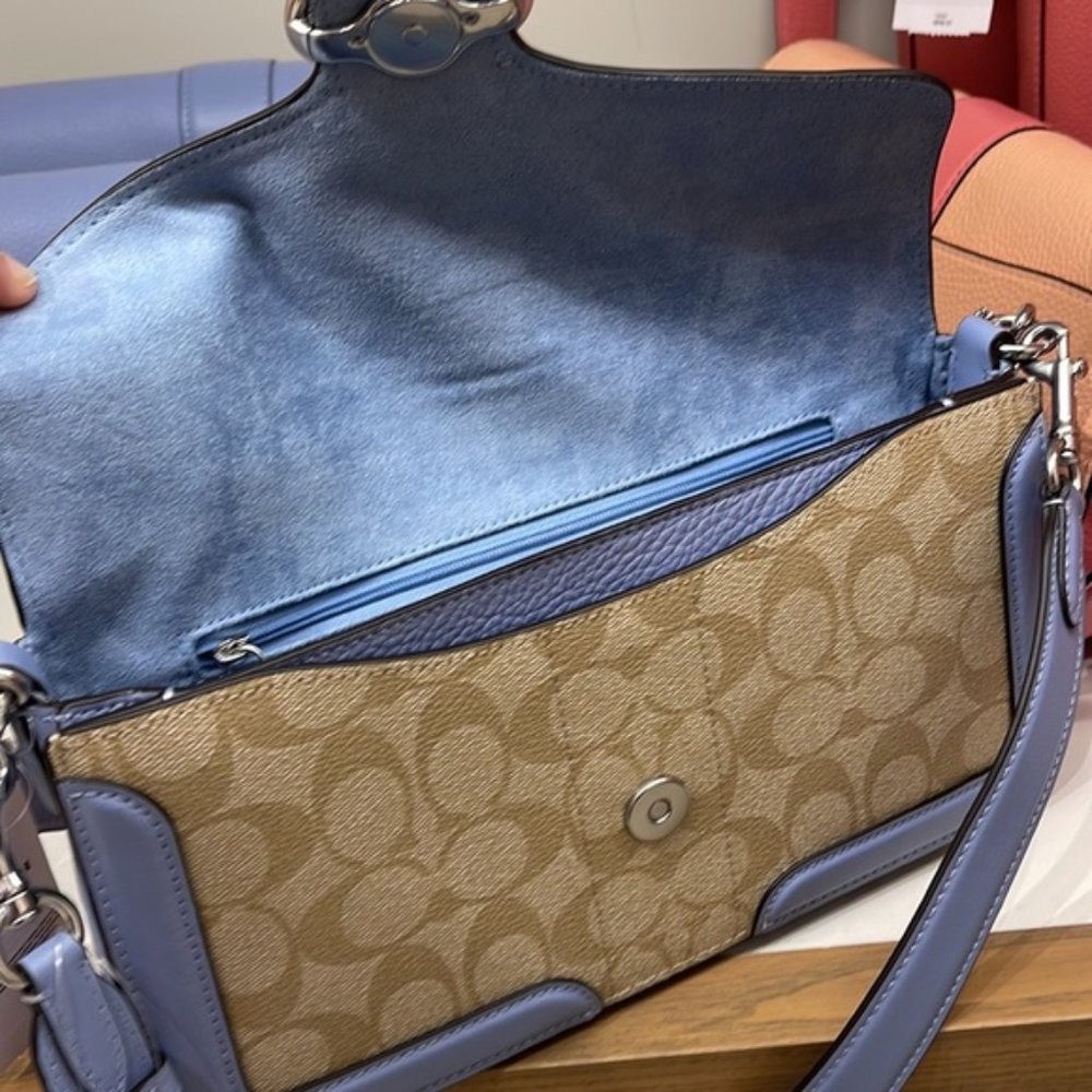 Coach Georgie Shoulder Bag In Signature Canvas Light Khaki / Marble Blue - Picture 12 of 16